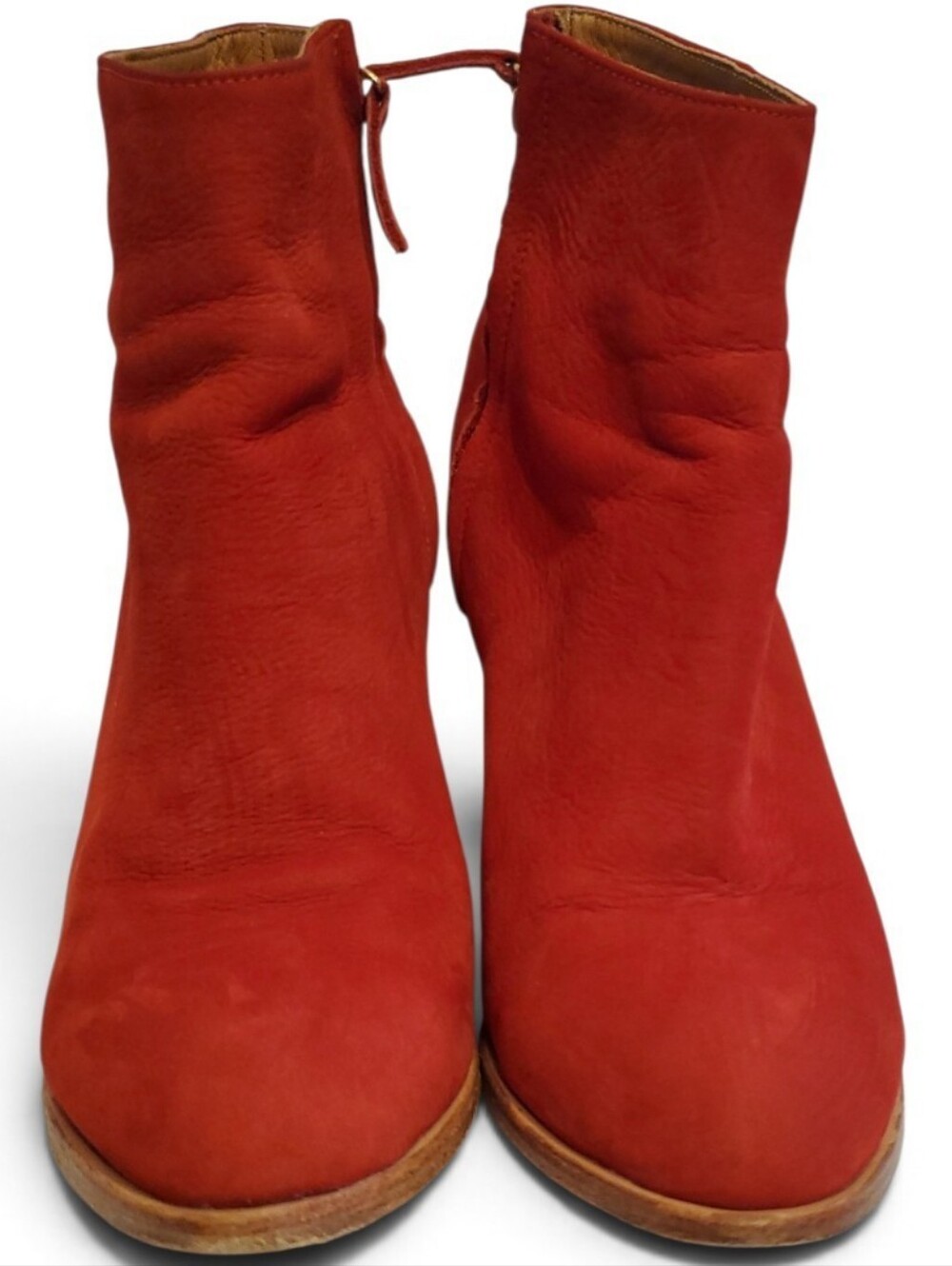 Anthropologie Ceri Hoover Red Nubuck Suede Leather Wood Heel Ankle Boots Size 10